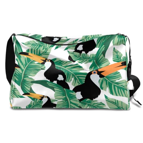 Tukane Tropische Blätter Leder Duffle Bag für Mann Frau Jungen Mädchen Tukane Vogel Wochenende Übernachtung Sport Gym Bag Reisetasche Single Shoulder Crossbody Handtasche, farbe, 18.5L, von TropicalLife