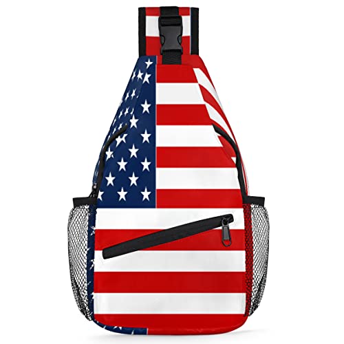 Umhängetasche mit USA-Flagge-Druck, für Herren und Damen, amerikanische Flagge, Umhängetasche, Brusttasche für Reisen, Wandern, lässiger Tagesrucksack, Rucksack, multi, 35,6 cm, Sling Rucksack von TropicalLife