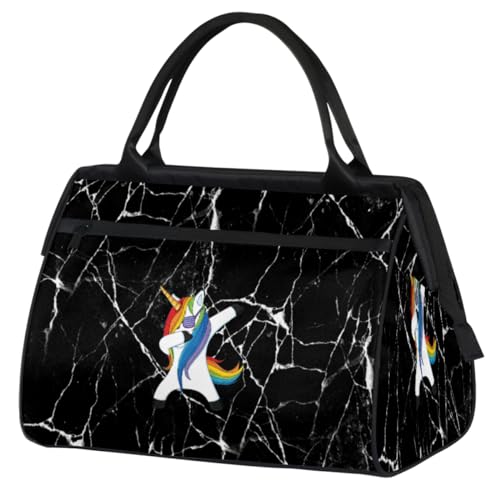 Unicorn Black Marble Travel Duffel Bag for Women Men 24L, Unicorn Weekend Bag Sports Tote Gym Travel Overnight Weekender Bag, farbe, (24L) UK, Taschen-Organizer von TropicalLife