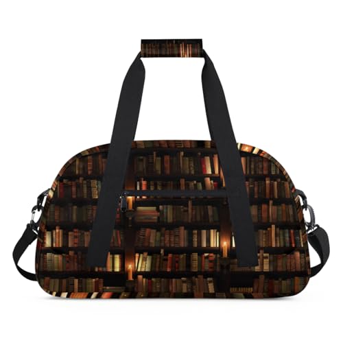 Vintage Bücherregal Sport Duffel Bag für Damen Herren Bücherregal Bibliothek 24L Wochenende Übernachtung Tasche Tote Holdall Reise Gym Bag für Kinder Mädchen Jungen, farbe, (24L) UK, Taschen-Organizer von TropicalLife