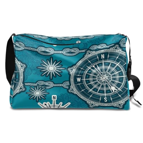 Vintage Nautical Kompass Leder Duffle Bag für Mann Frau Jungen Mädchen Kompass Wochenende Übernachtung Sport Gym Bag Reisetasche Single Shoulder Crossbody Handtasche, farbe, 18.5L, Taschen-Organizer von TropicalLife