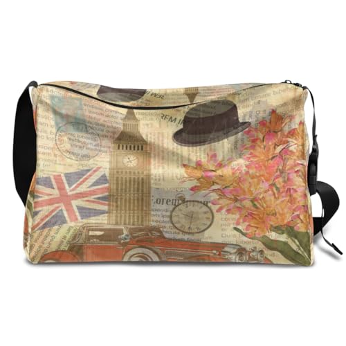 Vintage Postkarte London Leder Duffle Bag für Mann Frau Jungen Mädchen UK London Wochenende Übernachtung Sport Gym Bag Reisetasche Single Shoulder Crossbody Handtasche, farbe, 18.5L, Taschen-Organizer von TropicalLife