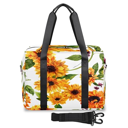 Wasserfarbe Sonnenblumen Reise Duffel Taschen für Damen Herren Farbe Sonnenblumen Wochenende Übernachtung Tasche 32L Große Kabine Holdall Tote Bag für Reisen Sport Gym, farbe, 32 L, Taschen-Organizer von TropicalLife