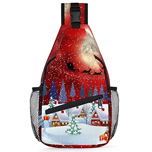 Weihnachts-Urlaubs-Sling-Rucksack für Herren und Damen, Weihnachtsmotiv, Umhängetasche, Brusttasche für Reisen, Wandern, lässiger Tagesrucksack, Rucksack, multi, 35,6 cm, Sling Rucksack von TropicalLife