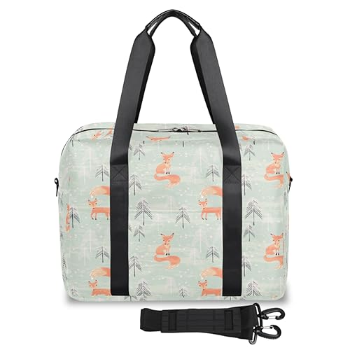 Winter Pine Forest Fox Travel Duffel Bags for Women Men Fox Weekend Overnight Bag 32L Large Cabin Holdall Tote Bag for Travel Sports Gym, farbe, 32 L, Taschen-Organizer von TropicalLife