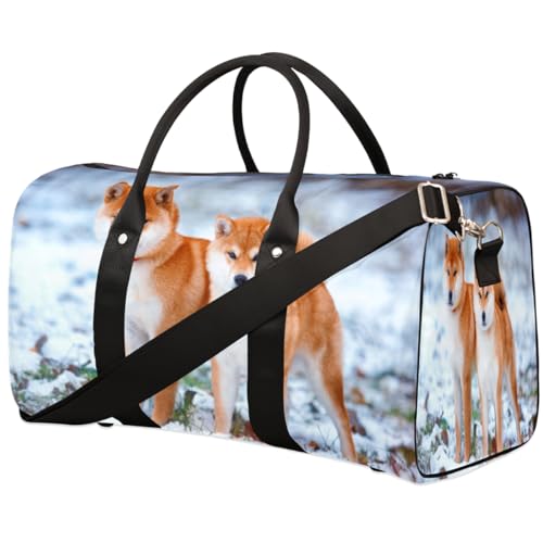 Winter-Shiba-Reisetasche für Damen, Herren, Kinder, Mädchen, Jungen, Hund, 22,7 l, Wochenendtasche, Übernachtungstasche, Schultertasche, Gepäcktasche für Sport, Fitnessstudio, Reisen, farbe, 22.7 L, von TropicalLife