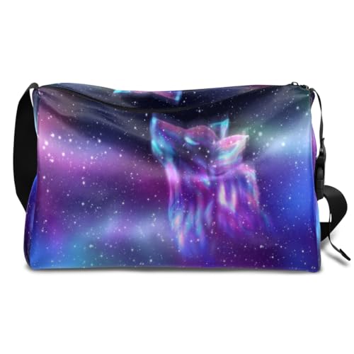 Wolf Galaxy Night Leder Duffle Bag für Mann Frau Jungen Mädchen Wolf Wochenende Übernachtung Sport Gym Bag Reisetasche Single Shoulder Crossbody Handtasche, farbe, 18.5L, Taschen-Organizer von TropicalLife