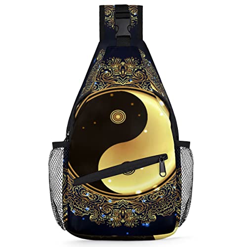 Yingyang Mandala Sling Rucksack Herren Damen Ethno Yingyang Crossbody Schultertasche Brusttasche für Reisen Wandern Freizeit Tagesrucksack Rucksack, multi, 35,6 cm, Sling Rucksack von TropicalLife