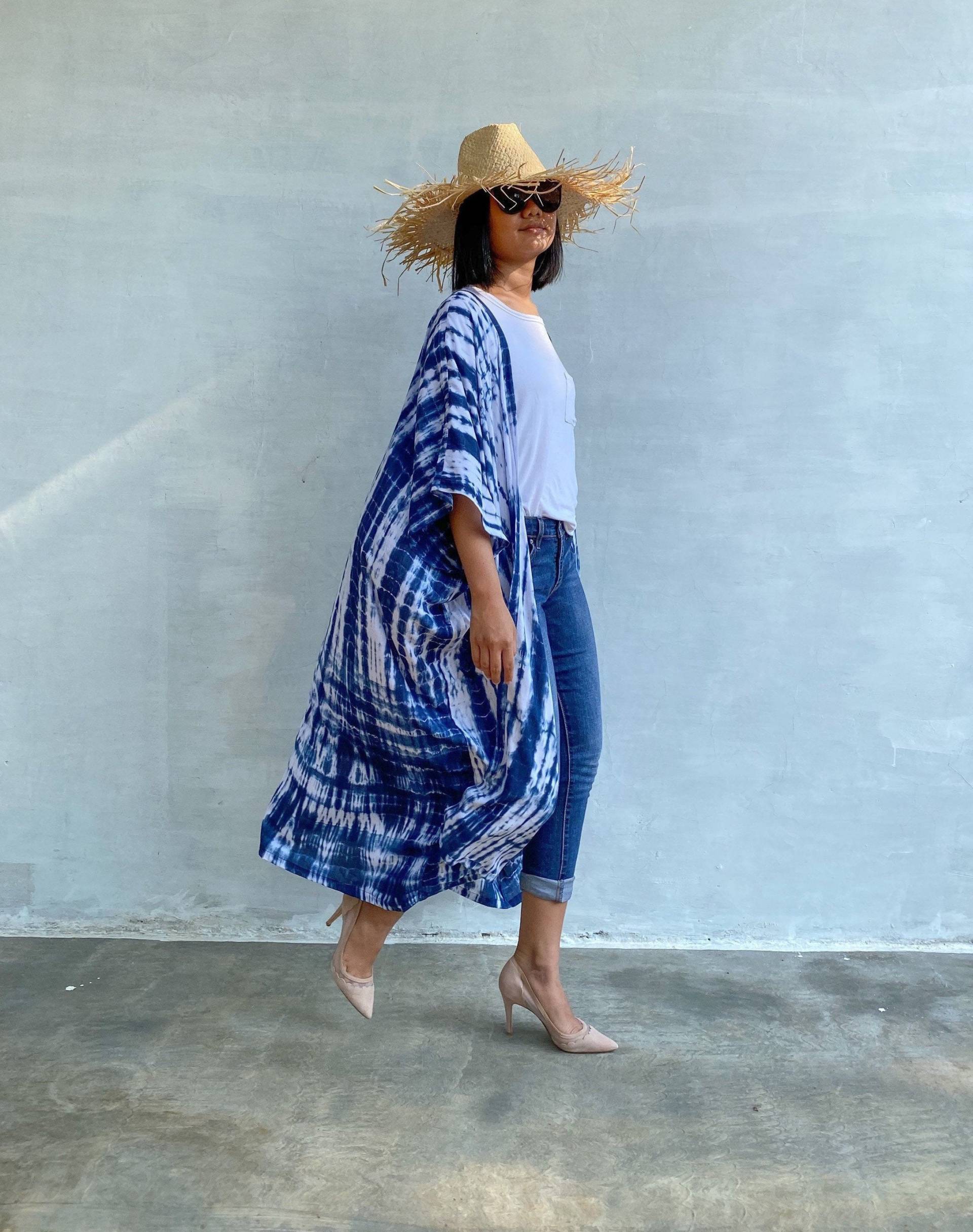 Blaue Kimono Krawatte, Robe, Strand Coverup, Stylisch, Elegant, Krawatten Färben, Bezug, Lockerer von TropisDesigns
