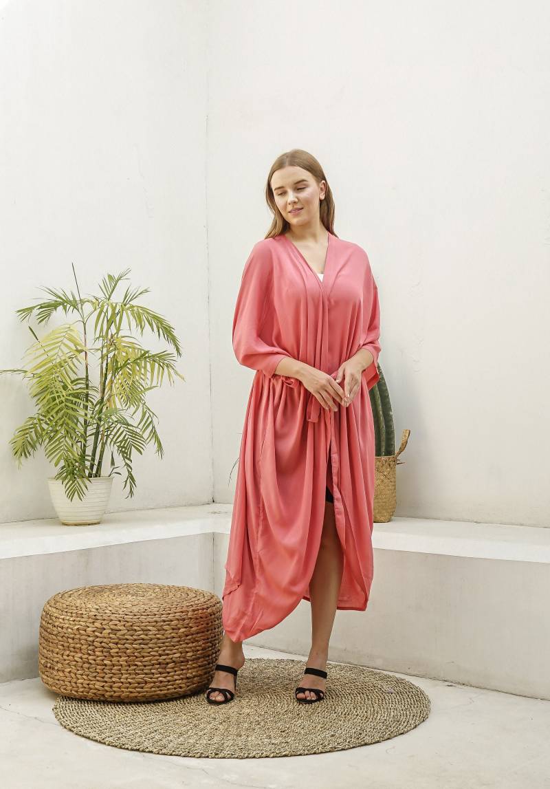 Kimono Handgefärbte Robe, Ki01-Lachsrosa Kimono, Krawattenfarbe Cover Up, Stylisch, Elegant, Strandhülle, Lockerer Kimono Handgefärbte Robe, Ki01-Lachsrosa Kimono, Krawattenfarbe Cover Up, Stylisch, Elegant, Strandhülle, Lockerer von TropisDesigns