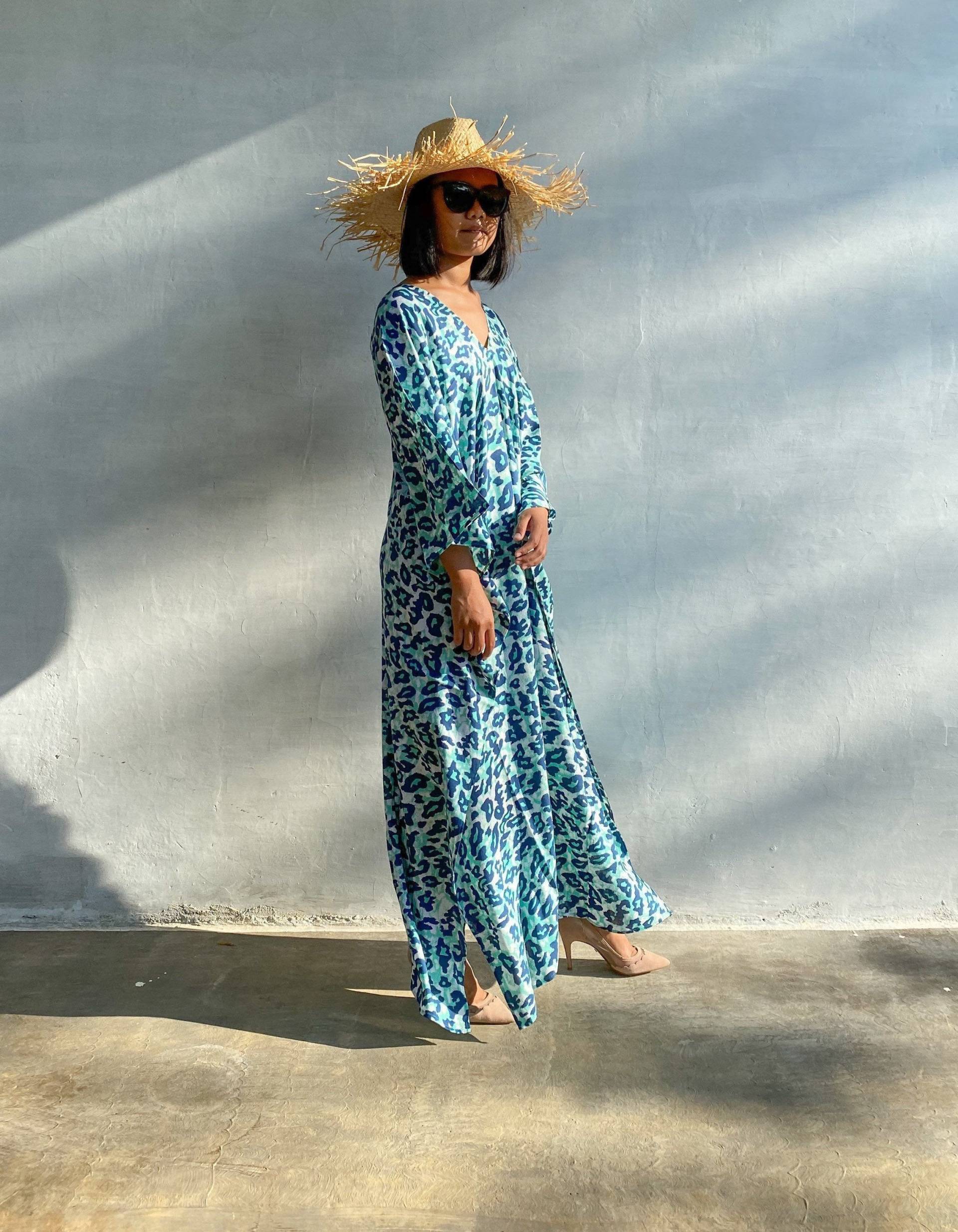 Leopard Kaftan, Ka01-Leoparden Grün Kaftan Kleid, Kaftan, Kleid Über Größe Stilvoll, Elegant, Urlaub Kleid, Abendkleid, Lockere Passform von TropisDesigns
