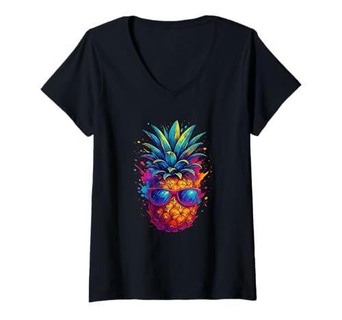 Damen Ananas mit Sonnenbrille – Lustiges Hawaii Damen Herren T-Shirt mit V-Ausschnitt Damen Ananas mit Sonnenbrille – Lustiges Hawaii Damen Herren T-Shirt mit V-Ausschnitt von Tropisch exotisch Colada Pineapple Hawaii