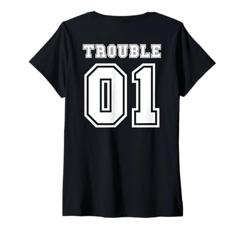 Damen I Am Trouble Bestie folgt Matching Best Friends Sports T-Shirt mit V-Ausschnitt Damen I Am Trouble Bestie folgt Matching Best Friends Sports T-Shirt mit V-Ausschnitt von Trouble Always Finds Me Co
