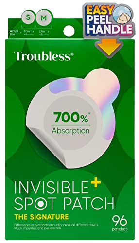 Troubless Unsichtbarer Pickel Spot Patch - 96 ultradünne Akne-Pflaster - Easy Peel - 2 Größen von Troubless