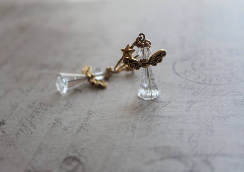 Swarovski Crystal Engel Ohrhänger | Crystal Clear, Goldfarben Swarovski Crystal Engel Ohrhänger | Crystal Clear, Goldfarben von TrouvailleDesignNC