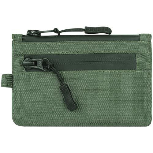 Trowik Herren-Geldbörse mit Reißverschluss, wetterfeste Stoffe, YKK-Reißverschluss, EDC-Tasche für Herren, mit Karabiner, für Reisen im Freien, olivgrün, S, Minimalistisch Trowik Herren-Geldbörse mit Reißverschluss, wetterfeste Stoffe, YKK-Reißverschluss, EDC-Tasche für Herren, mit Karabiner, für Reisen im Freien, olivgrün, S, Minimalistisch von Trowik