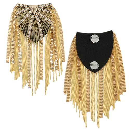 EPAULETTES 1 Paar Frauen Strass Tassel Schulter Schulter Golden Schmuck Juwely Kristall Randkette für Frauen Ringmeister Jacke Kleidung Accessoires Schmuck von Trrymbbe