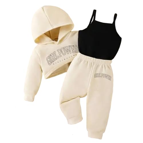 Trsenvrml Baby Mädchen Kleidung Set Neugeborene Tank Top + Brief Kapuze Sweatshirt + Sweatpants Kleinkind Outfits (Aprikose, 12-18M) von Trsenvrml