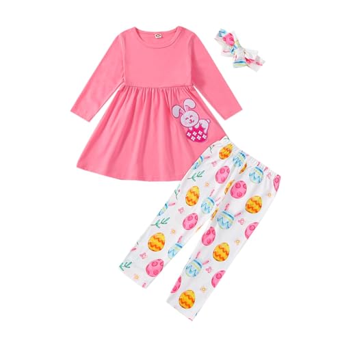 Trsenvrml Baby Mädchen Oster Outfit Kleinkind Langarm Hase Kleid + Hase Hosen und Bogen Stirnband für Oster Geschenke (Rosa, 6-12M) von Trsenvrml