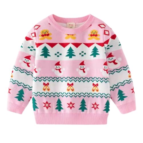 Trsenvrml Kleinkind Weihnachten Pullover Schneemann Mädchen Stricken Crewneck Schneeflocke Pullover Kinder Niedlich Weihnachten Rosa Kleidung Tops 3-7 Jahre (Rosa, 5-6T) von Trsenvrml