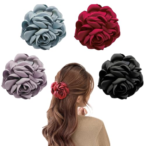 Trsnzul Blumen Haarspangen 4 Stück Haarschmuck für Mädchen Große Blumen Haarspangen Kunststoff Haarklammern Hochzeit Haarklammer Blumen Haare Blumen Haarklammer Dekorative Rose Blume Clips von Trsnzul