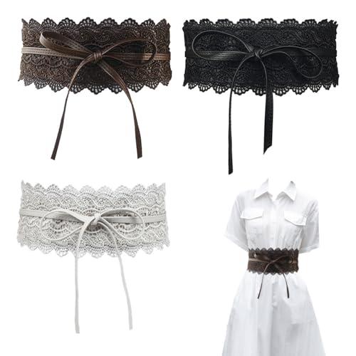 Trsnzul Damen Breite Gürtel 3 Stück Taillengürtel Leder Taillengürtel Damen Breiter Obi-Gürtel Taillengürtel Bindegürtel Schnüren Hüftgürtel Taille Band für Damen Bindegürtel Damen für Kleider von Trsnzul