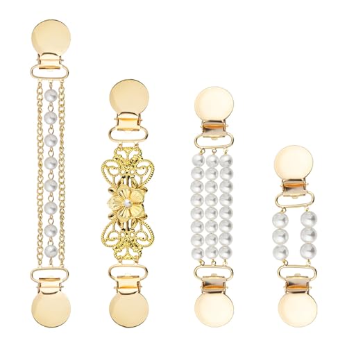 Trsnzul 4 Stück Pullover Schal Clip Vintage Pullover Clips mit Perle Cardigan Clip mit Perle Broschen Clips für Kleidung Schal Kragen Metallclip Kragenclip Strickjacke Clip für Offene Strickjacken von Trsnzul