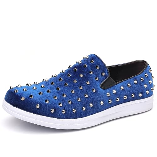 Trsorini Herren Spikes Loafers Samt Kleid Schuhe Slip On Sparkle Weiche Freizeitschuhe, A/Blau, 44.5 EU von Trsorini