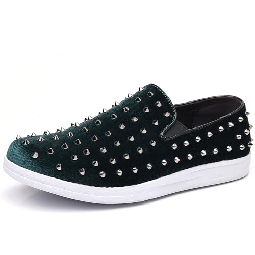 Trsorini Herren Spikes Loafers Samt Kleid Schuhe Slip On Sparkle Weiche Freizeitschuhe, A/Grün, 41.5 EU von Trsorini