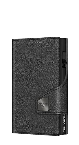 Tru Virtu® Karten-Portemonnaie Click & Slide Coin Pocket Nappa Black/Black I Kreditkartenetui I Kartenetui-RFID-NFC-Schutz I Geldbörse aus echtem italienischen Leder I Geldbeutel I Slim Wallet von Tru Virtu