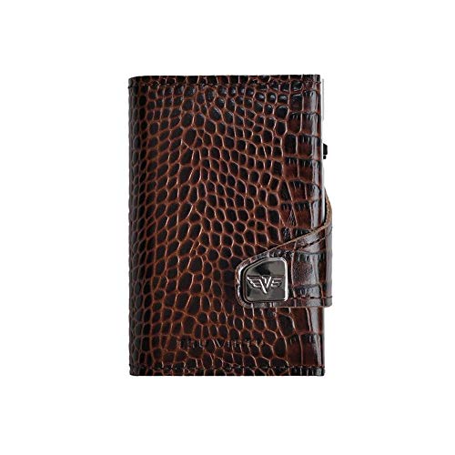 TRU VIRTU® Karten-Portemonnaie Click & Slide Doublewallet Croco Brown/Silver I Kreditkartenetui I Kartenetui-RFID-NFC-Schutz I Geldbörse aus echtem italienischen Leder I Geldbeutel I Slim Wallet von Tru Virtu