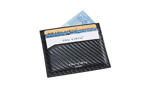 Tru Virtu® Ultra Slim Wallet Carbon Kartenetui I Kreditkartenetui I Kartenetui-RFID-NFC-Schutz I Kartenetui aus echtem italienischen Leder I Kartenaufbewahrung I Slim Wallet I Card-Holder von Tru Virtu