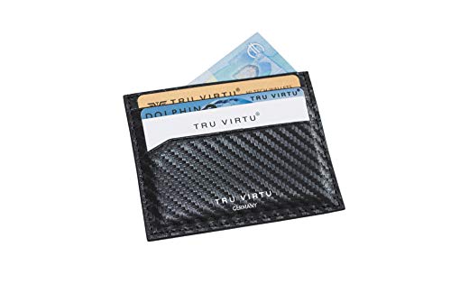 Tru Virtu® Ultra Slim Wallet Carbon Kartenetui I Kreditkartenetui I RFID-NFC-Schutz I Leder I Slim Wallet I Card-Holder von Tru Virtu
