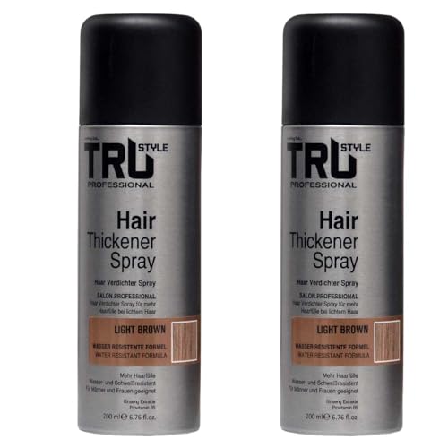Tru Haarverdichter Spray 2x 200ml Haarauffüller für Männer und Frauen, Sofort-Effekt Haarverdichtung, Kaschiert Haarausfall und lichtes Haar (Light Brown, 100ml 2er Pack) von Tru