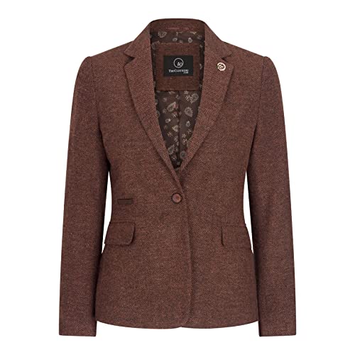 Damen Blazer Tweed Herringbone Wolle Klassisch Smart Casual Vintage Rost Braun - Kamel 38 von TruClothing.com