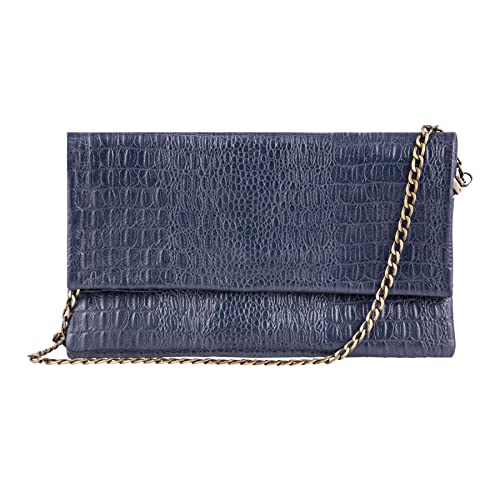 TruClothing.com Damen-Clutch-Umhängetasche, aus echtem Leder, mit Metallkette, strukturiert, navy, Einheitsgröße von TruClothing.com