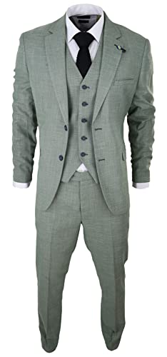 Herren Anzug 3 Teilig Salbei Grün Sommer Leinen Tailored Hochzeit Prom Classic - grün 48 von TruClothing.com