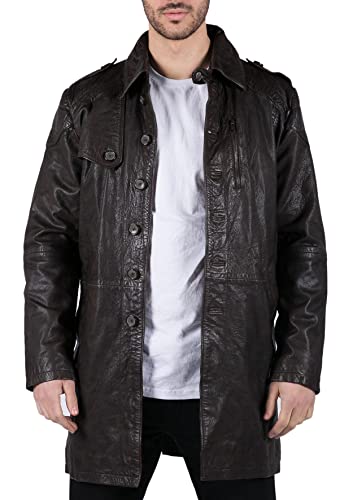 Herren Lederjacke Schwarz Braun Echtleder Lässig Vintage Trenchcoat mit Knopf - braun XXL von TruClothing.com