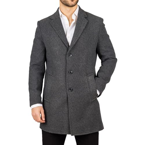 Herren Mantel Reverskragen Wollmischung Klassischer Trenchcoat Winterjacke - grau 3XL von TruClothing.com