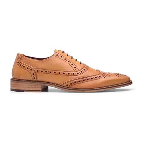 Herren Schnürbrogues Schuhe Klassisch Schwarz Tan Braun Vintage Formell Smart - holzbraun 44 EU von TruClothing.com