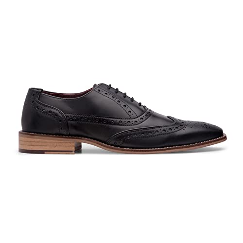 Herren Schnürbrogues Schuhe Klassisch Schwarz Tan Braun Vintage Formell Smart - schwarz 43 EU von TruClothing.com