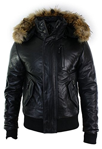 Men's Bomber Jacket Outwear Windproof Winter Puffer Real Leather Jackets Coat Fur Hood von TruClothing.com