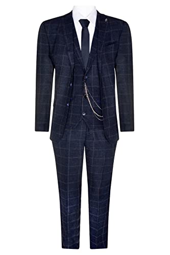 TruClothing.com 3 Teiliger Herren Anzug aus Wolle, Marineblau, Tweed, Kariert, Peaky 1920 Gatsby Formall von TruClothing.com