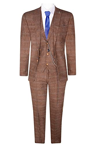 TruClothing.com 3 Teiliger Herrenanzug aus Wolle, Eiche, Braun, Tweed, Fischgrätmuster, Peaky Gatsby von TruClothing.com