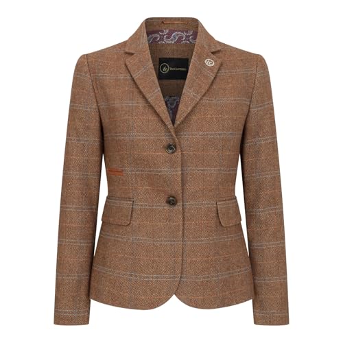 TruClothing.com Damen Blazer Wollmischung Tweed Fischgrät kariert Tailored Fit Damen Landhaus Jacke - Eiche 42 von TruClothing.com