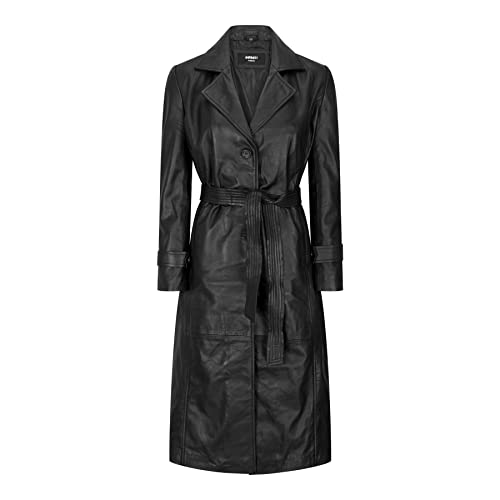 TruClothing.com Damen Echtleder Trenchcoat Mac Klassisch 3/4 Lang Schwarz 1980er Vintage Retro - schwarz XXL von TruClothing.com
