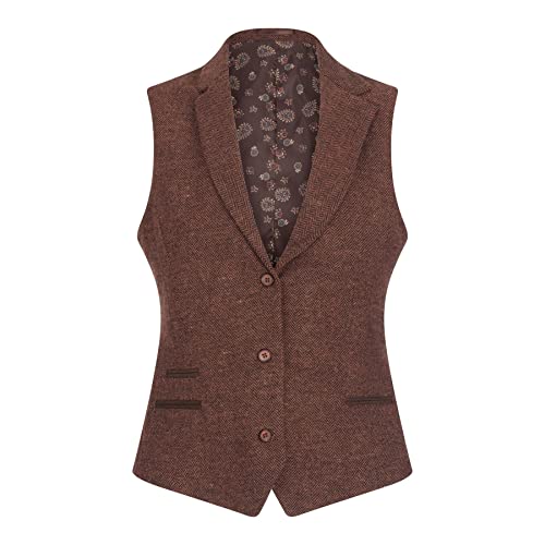 TruClothing.com Damen Tweed Anzug Blazer Hose Weste Fischgrät Wolle Vintage Rust Braun - Kamel 46 von TruClothing.com