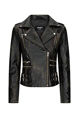 TruClothing.com Damenjacke 100% Echtleder Schwarz Renner Biker Design Kurz Vintage Still von TruClothing.com