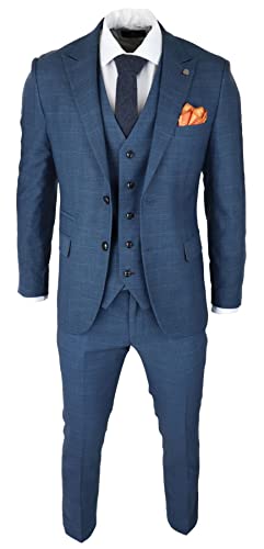 TruClothing.com Herren 3-teiliger Prince of Wales Karoanzug blau klassisch leicht taillierte Passform modern, blau, 44 von TruClothing.com