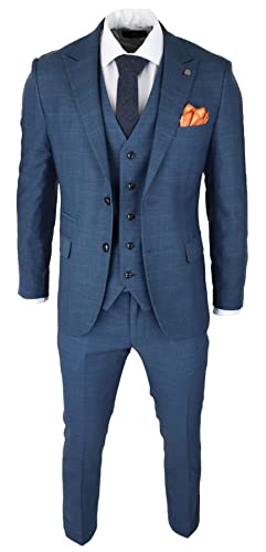 TruClothing.com Herren 3-teiliger Prince of Wales Karoanzug blau klassisch leicht taillierte Passform modern, blau, 50 von TruClothing.com